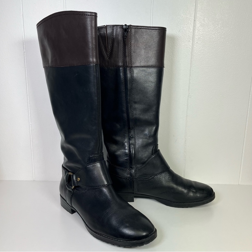 Lauren Ralph Lauren Black / Brown Two-Tone Leather 'Sulita' Riding Boots Size 7
